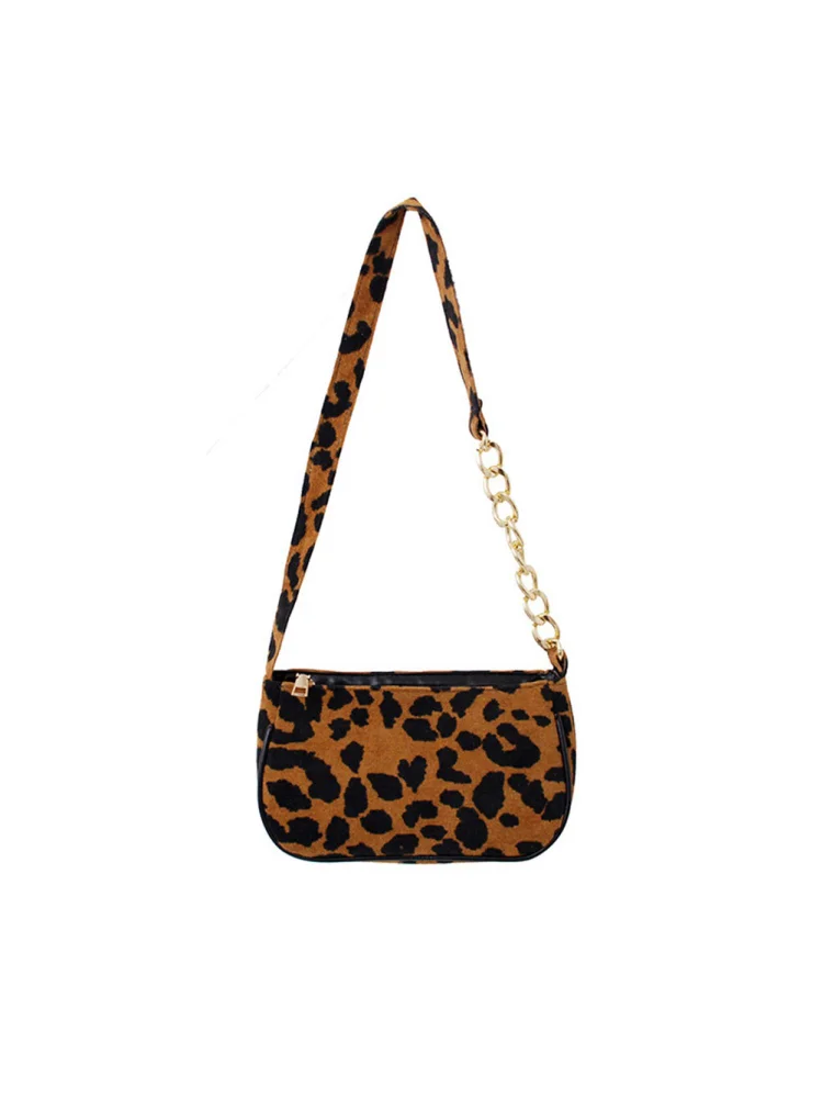 Fashion Leopard Pattern Chain Purse Vintage Street Plush Women Shoulder Bag