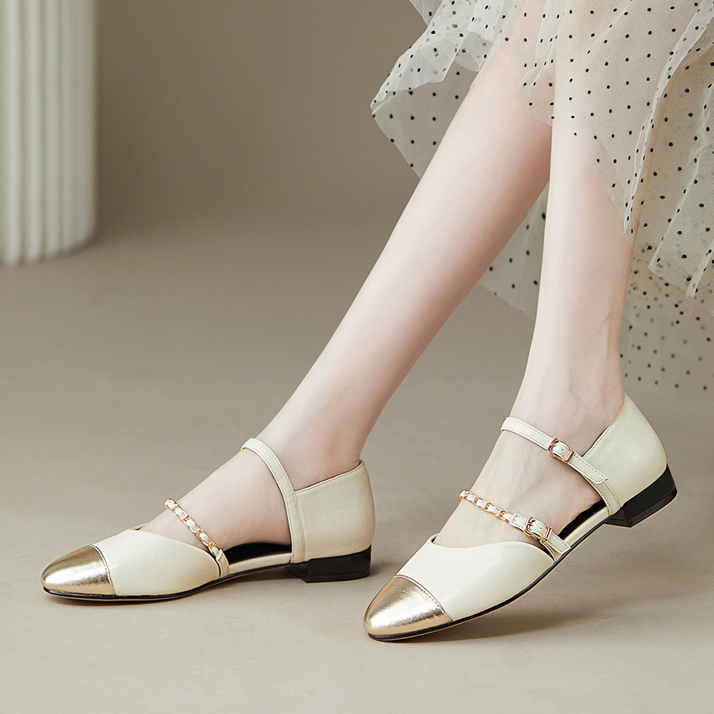 White & Gold Vegan Leather Round Toe Chunky Heel Strappy Pumps Nicepairs