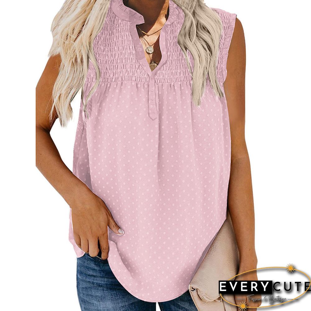 Pink Swiss Dot Jacquard Ruffle Detail Tank Top