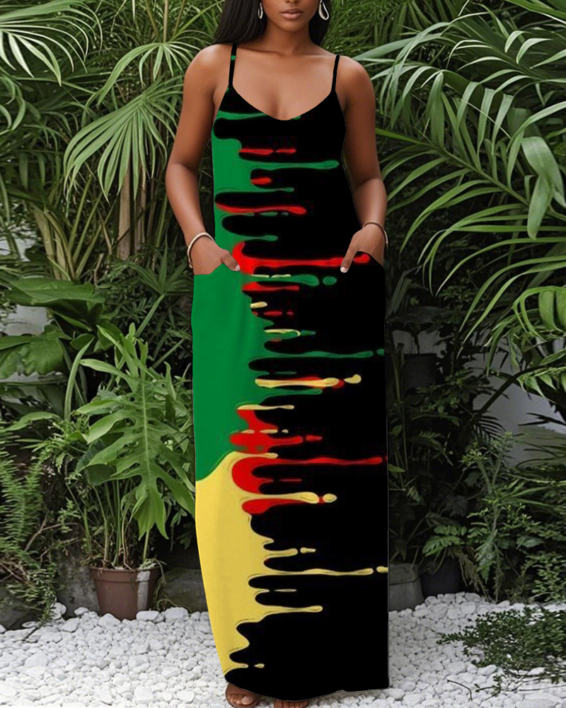 Juneteenth Colorblock V-Neck Cami Dress