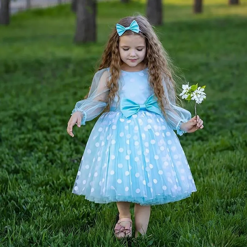 Wedding Party Dress for Girl Flower Polka Dot Elegant Kids Evening Dresses Children Tulle Bridesmaid Dresses Girls Prom Vestidos