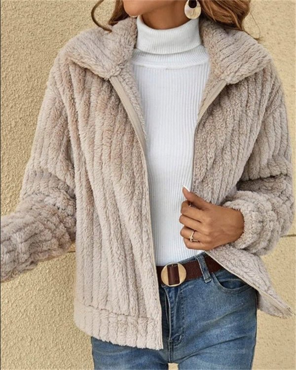 Clidress Lapel Full-Zip Polar Soft Fleece Coat Jacket