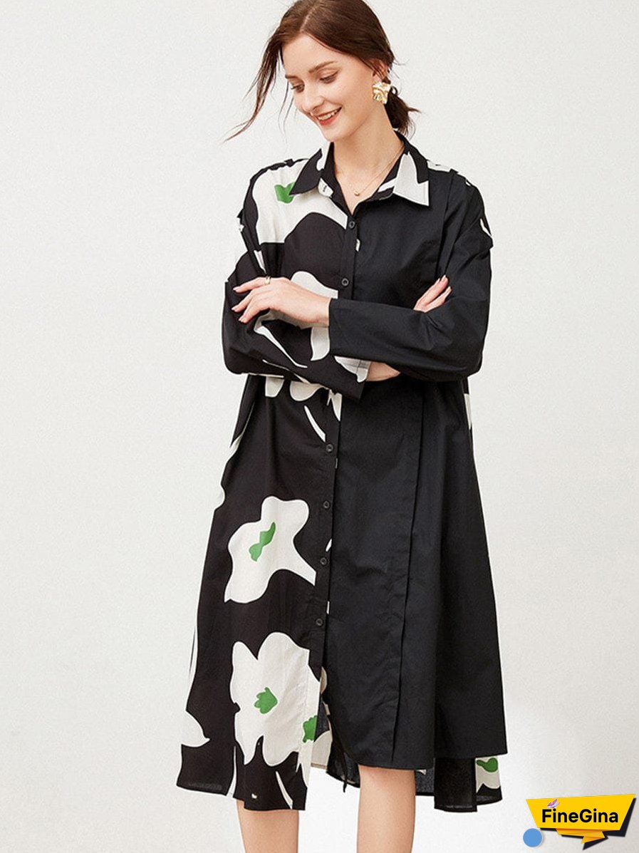 Size Curve Dresses Plus Size Loose Elegant Floral Pattern Stitching Midi Dress