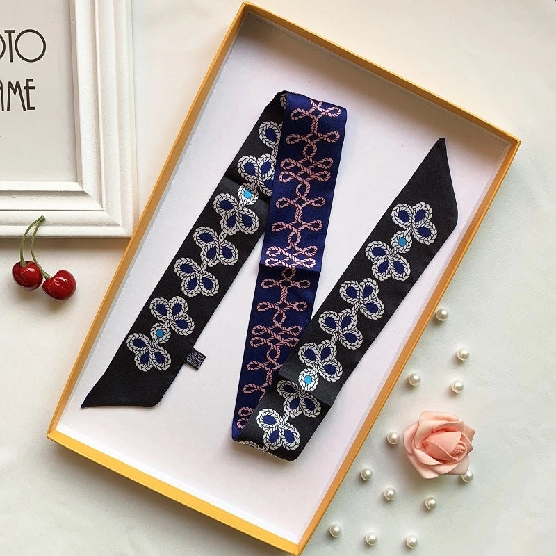 Women’s Minimalist Classic Style Color Block Satin Printing Silk Scarf