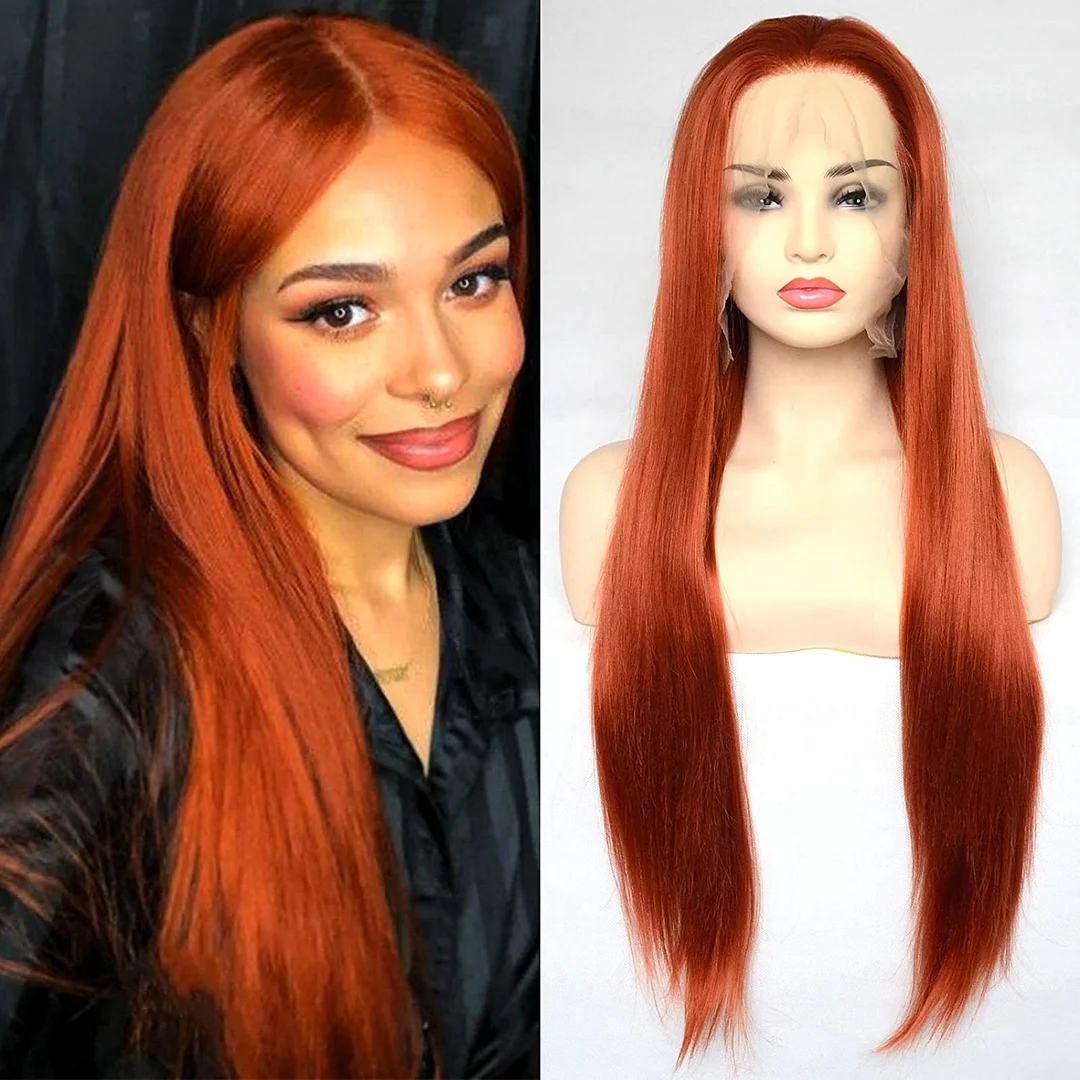 Long Straight Red Ginger Color Natural Daily Wigs ELCNEPAL