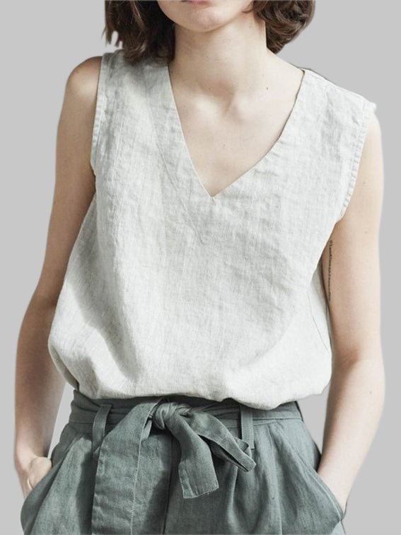 V-Neck Loose cotton linen Tank Top