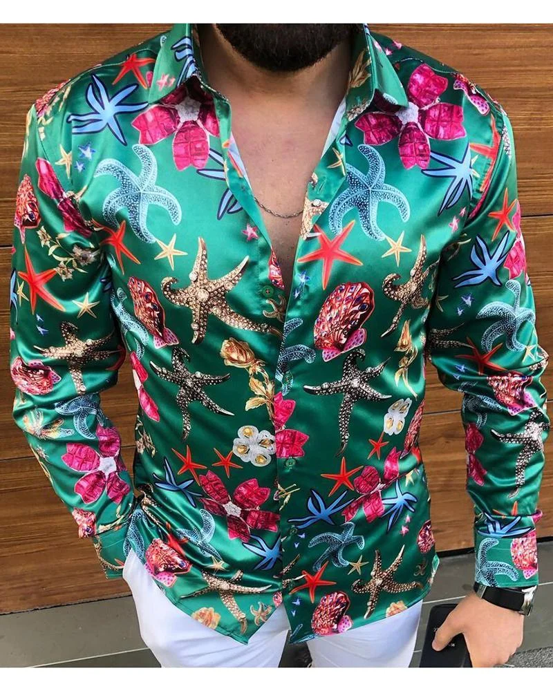 Casual Fashion Marine Floral Print Long-sleeved Shirt