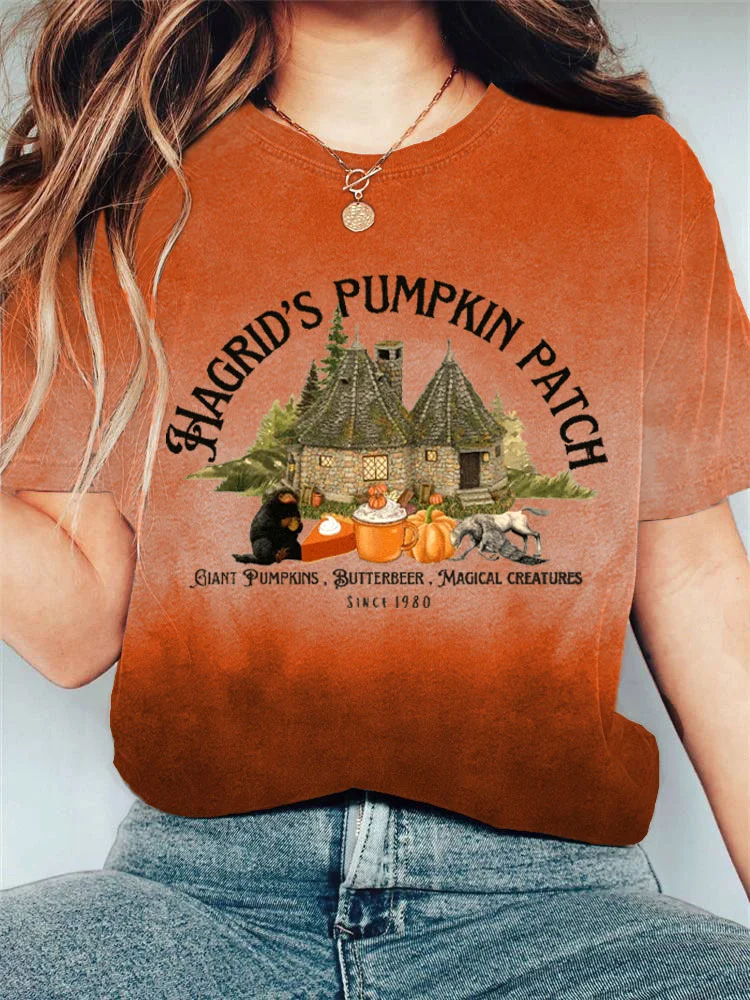 Comstylish Women's Halloween Hagrid's Pumpkin Patch Print T-shirt