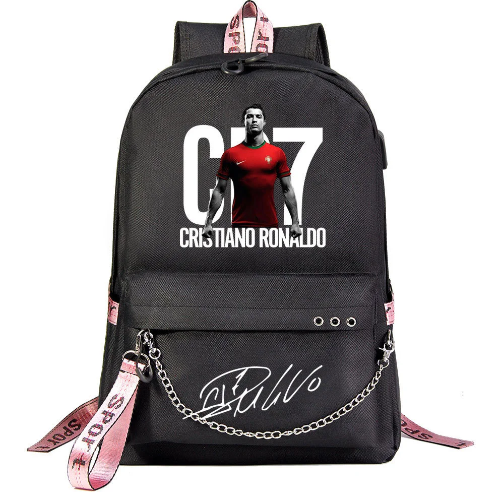 Buzzdaisy Cristiano Ronaldo Theme School Bag with 15-inch Laptop Compartment and USB Charging Cable
