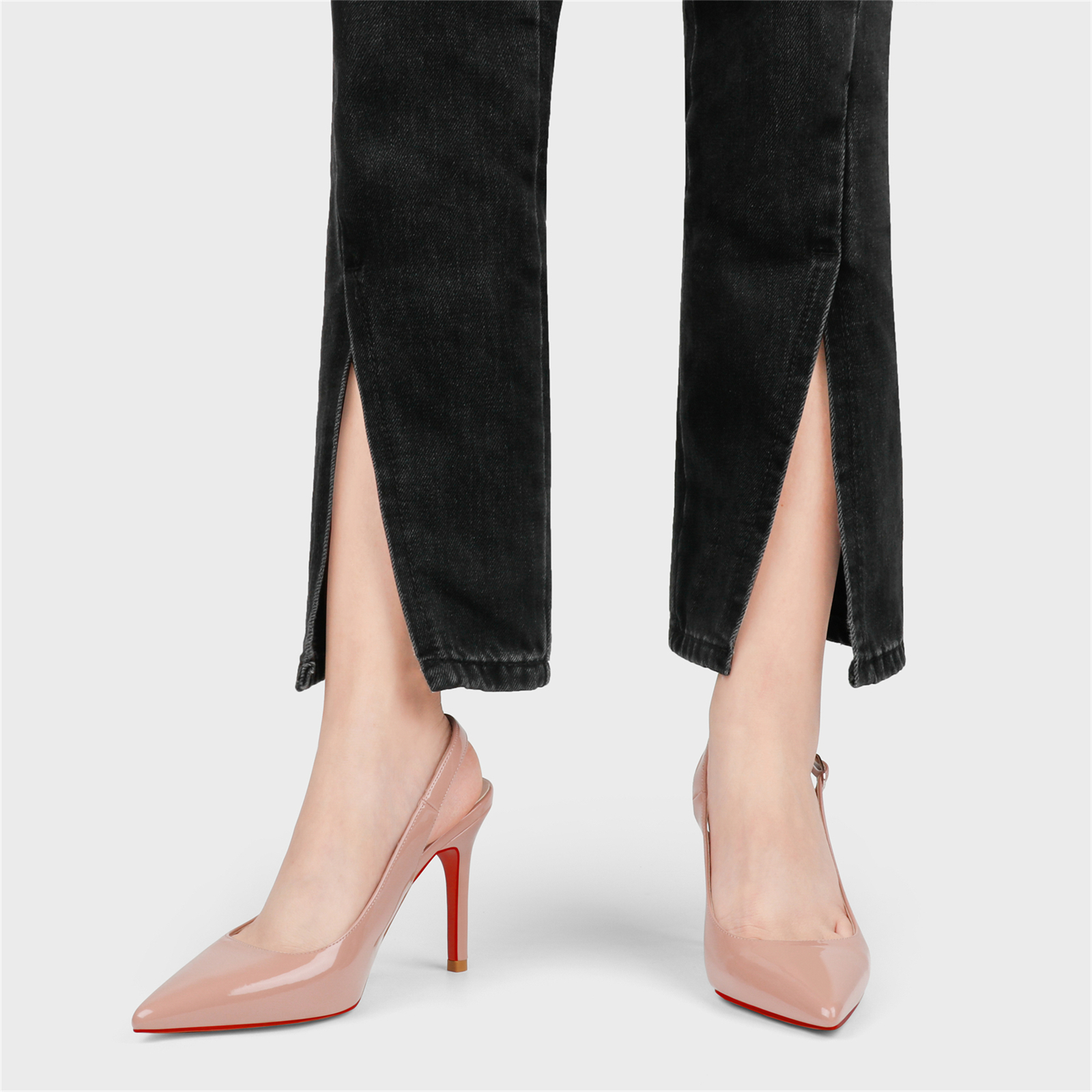90mm Women's Pointed Toe Slingback Heels Red Bottoms Pumps Comfortable Dress Shoes-vocosishoes