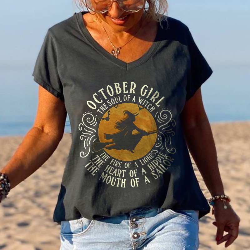 October Girl The Soul Of A Witch Printed Hippie T-shirt