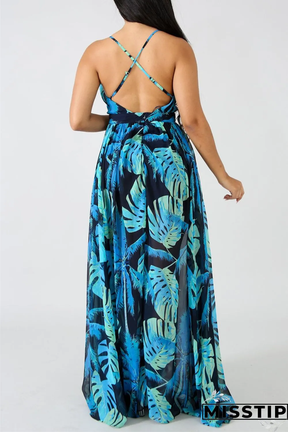 Pink Fashion Casual Print Backless V Neck Sling Dress