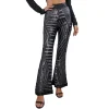 Women's Sequin Flared Pants Glitter High Waist Wide Leg Pants