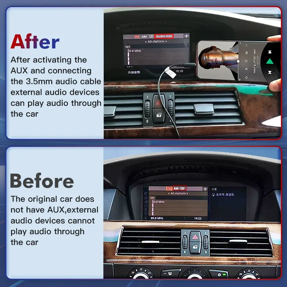 BMW CCC AUX Audio menu before and after activation