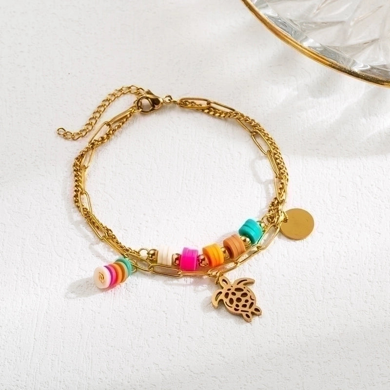 Minimalist Geometric 304 Stainless Steel 18K Gold Plated Artificial Pearls Zircon Ceramic Plate Stainless Steel Bracelets In Bulk