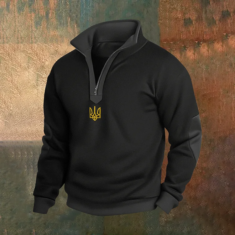 Simpfit Sweatshirt mit Reißverschluss und besticktem ukrainischen Dreizack