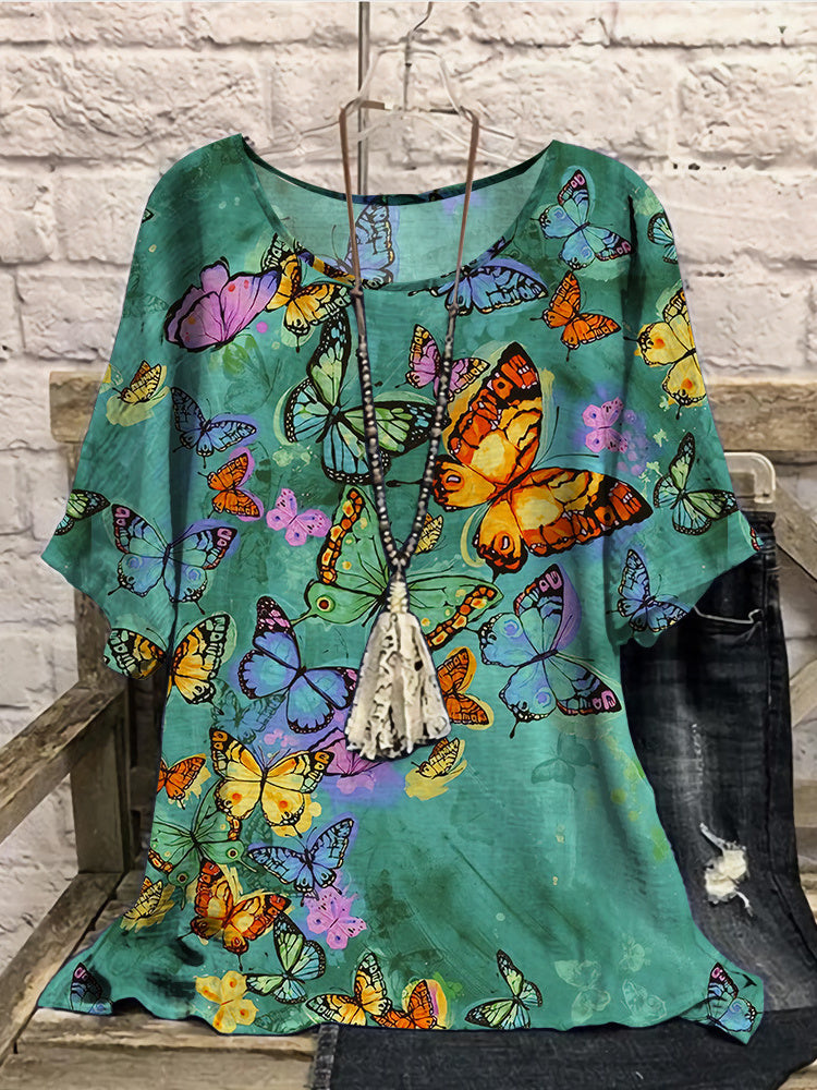 Women Long Sleeve V-neck Graphic Floral Printed Top