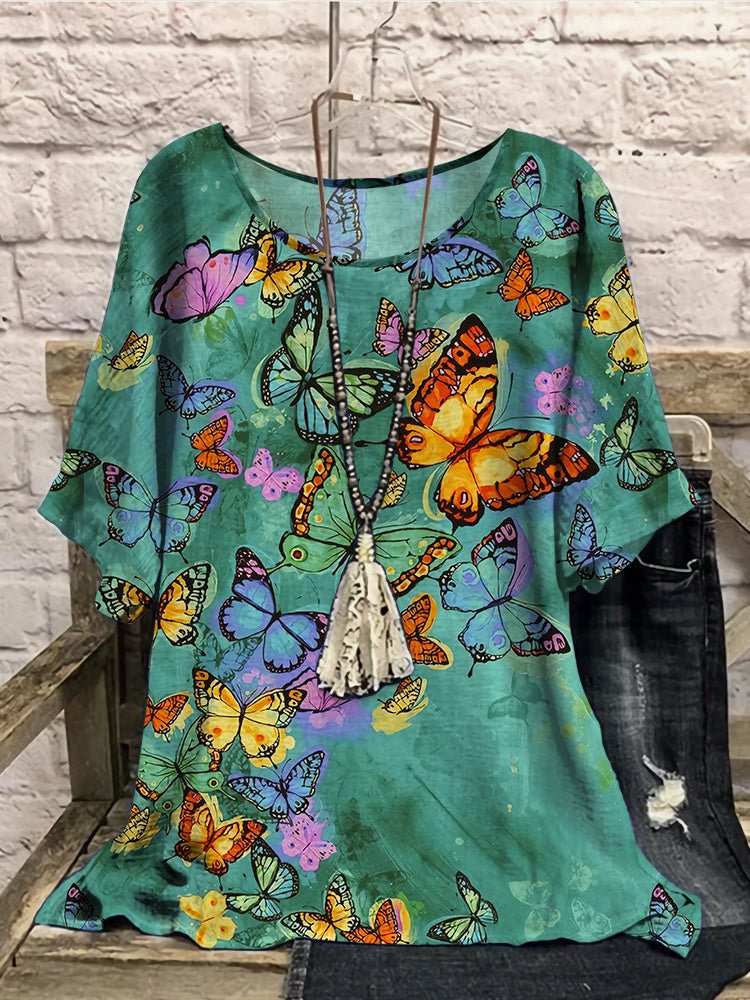Women Half Sleeve Scoop Neck Graphic Floral Printed Gray Women Tops