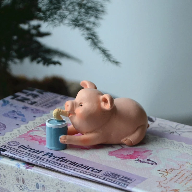 Cute Piggy Ornament Pink Pig Figurine Animal Model Car Ornament Dollhouse Decor Micro Landscape Decoration