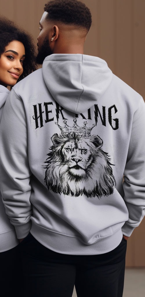 Couple's Plus Size Gifts For Couple Her King His Queen Hoodie Lion Couple Long Sleeve Sweatshirt