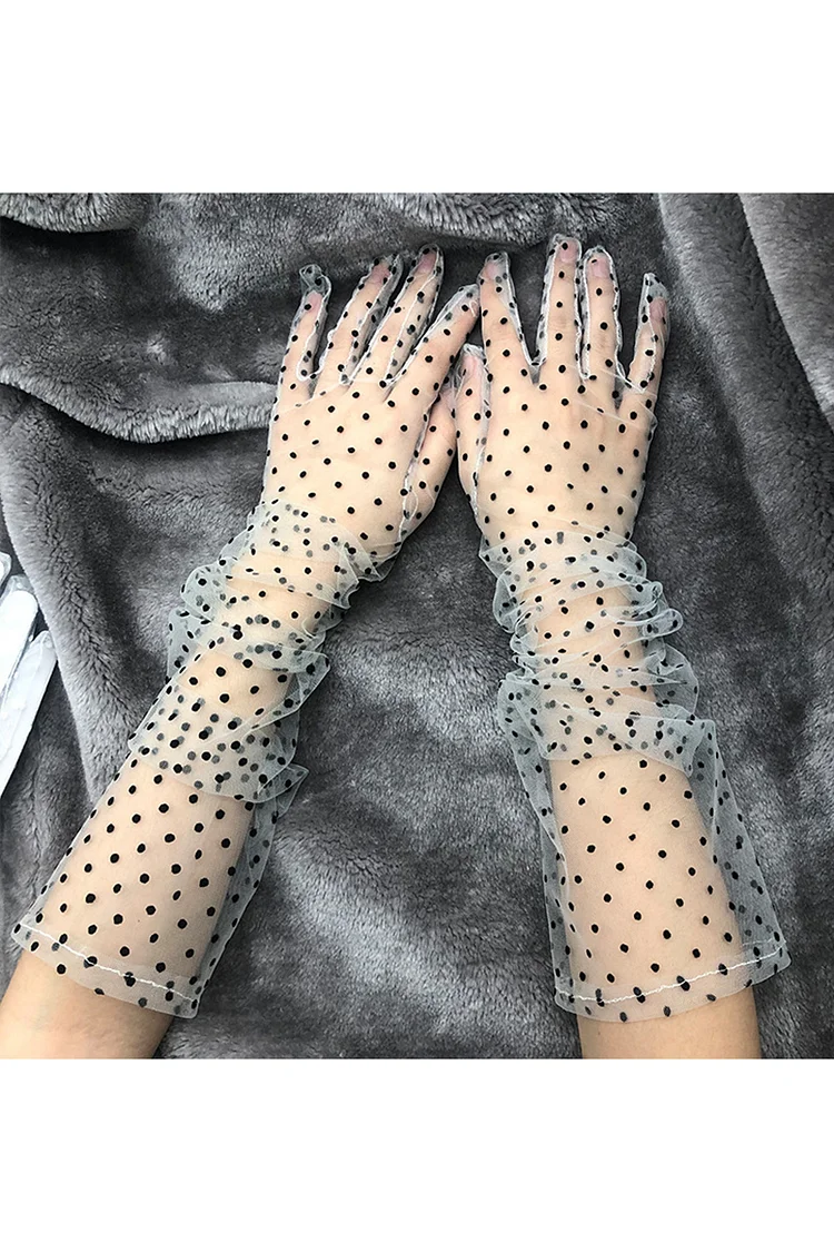 Polka Dot See Through Mesh Sunscreen Long Finger Gloves
