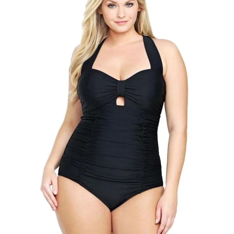 Women's Solid Color Pleating One-piece Swimsuit