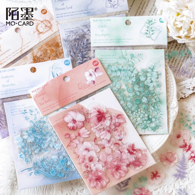 6 Styles 40Pcs/Bag Aesthetic Flower Stickers Pack Fresh Plant Hand Account *
