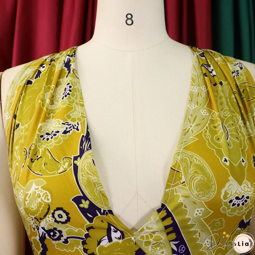 Plus Size Women African Print Halter Neck Beach Jumpsuit