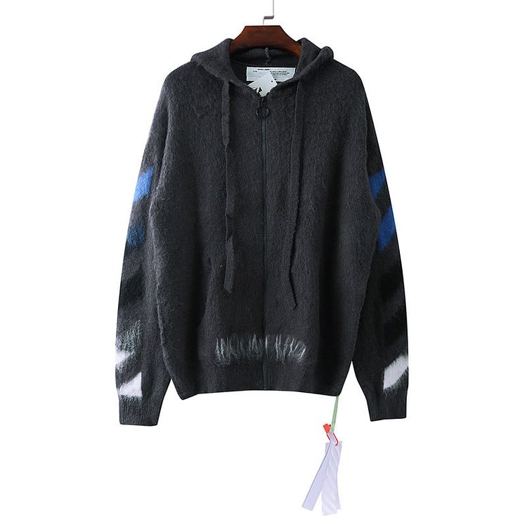 Off White Sweater Off Autumn and Winter Wool Same Earrings for Couple Knitwear Sweater Zipper Coat