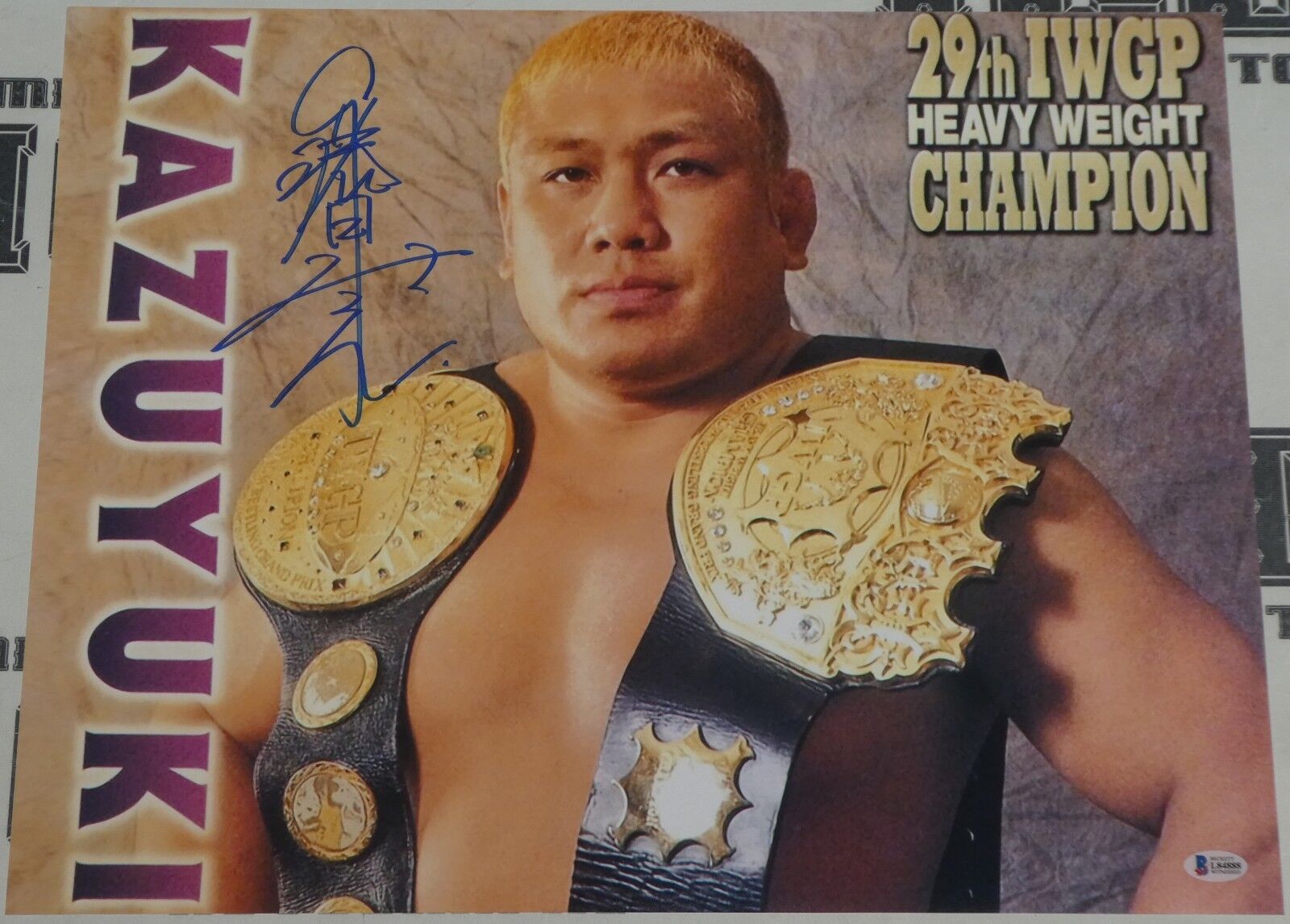 Kazuyuki Fujita Signed 16x20 Photo Poster painting BAS COA New Japan Pro Wrestling Belt Picture