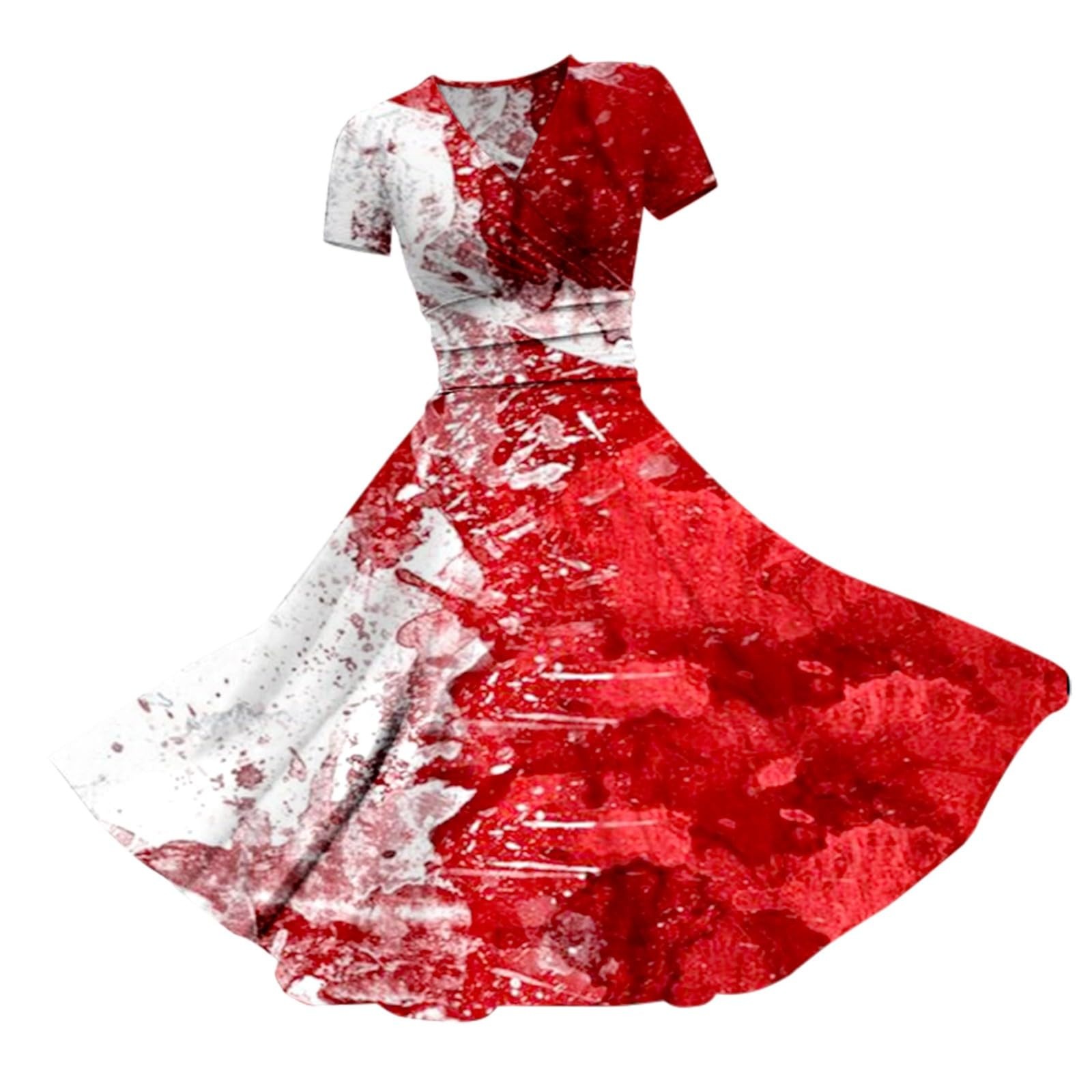 Women's Vintage Halloween Blood Print Maxi Dress