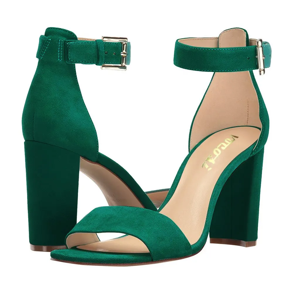 90mm Women's Ankle Strap Pumps Heel Sandals Green Suede-vocosishoes