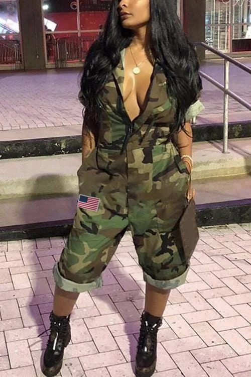 Euramerican Camouflage Printed One-piece Jumpsuit