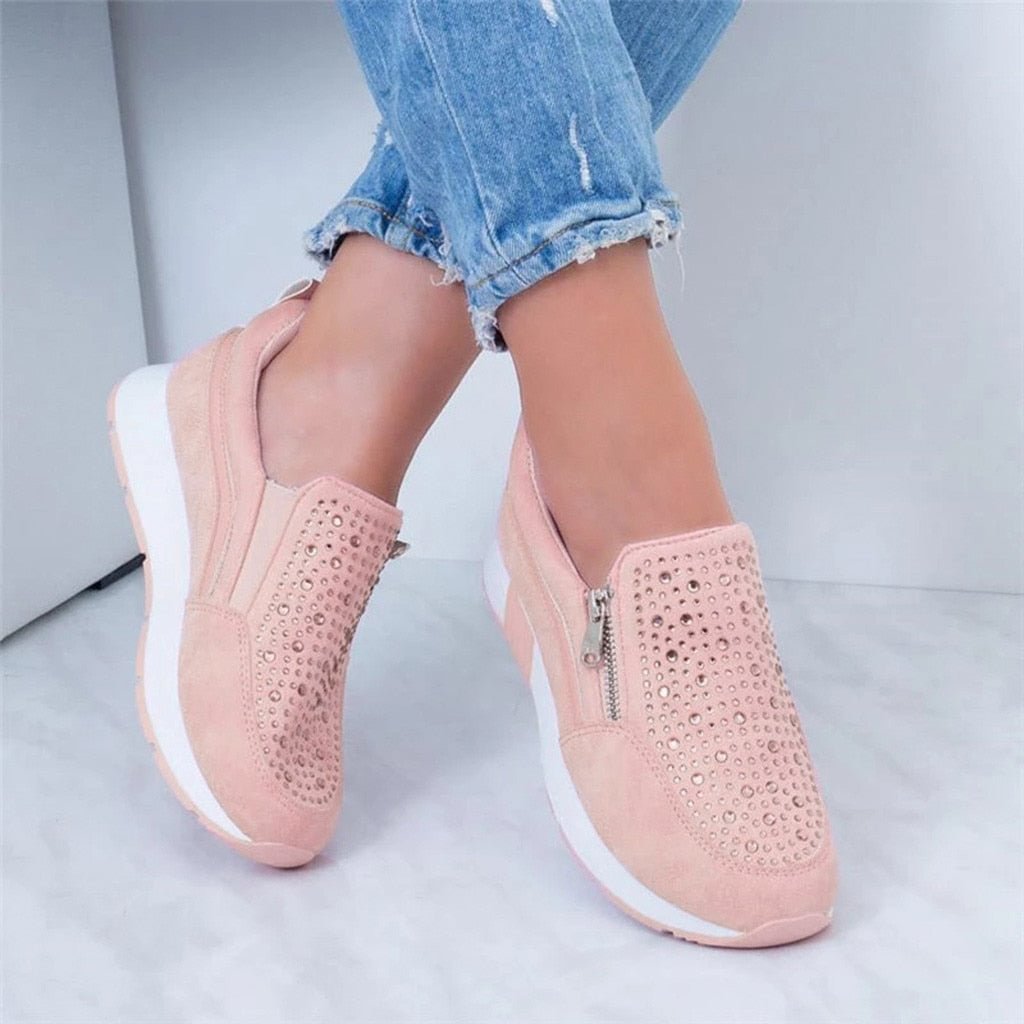 2022 Women's Sneakers Ladies Ankle Mesh Flat Shoes Loafers Zipper Flock Roman Camouflage Casual Shoes Women Soft Footwears New
