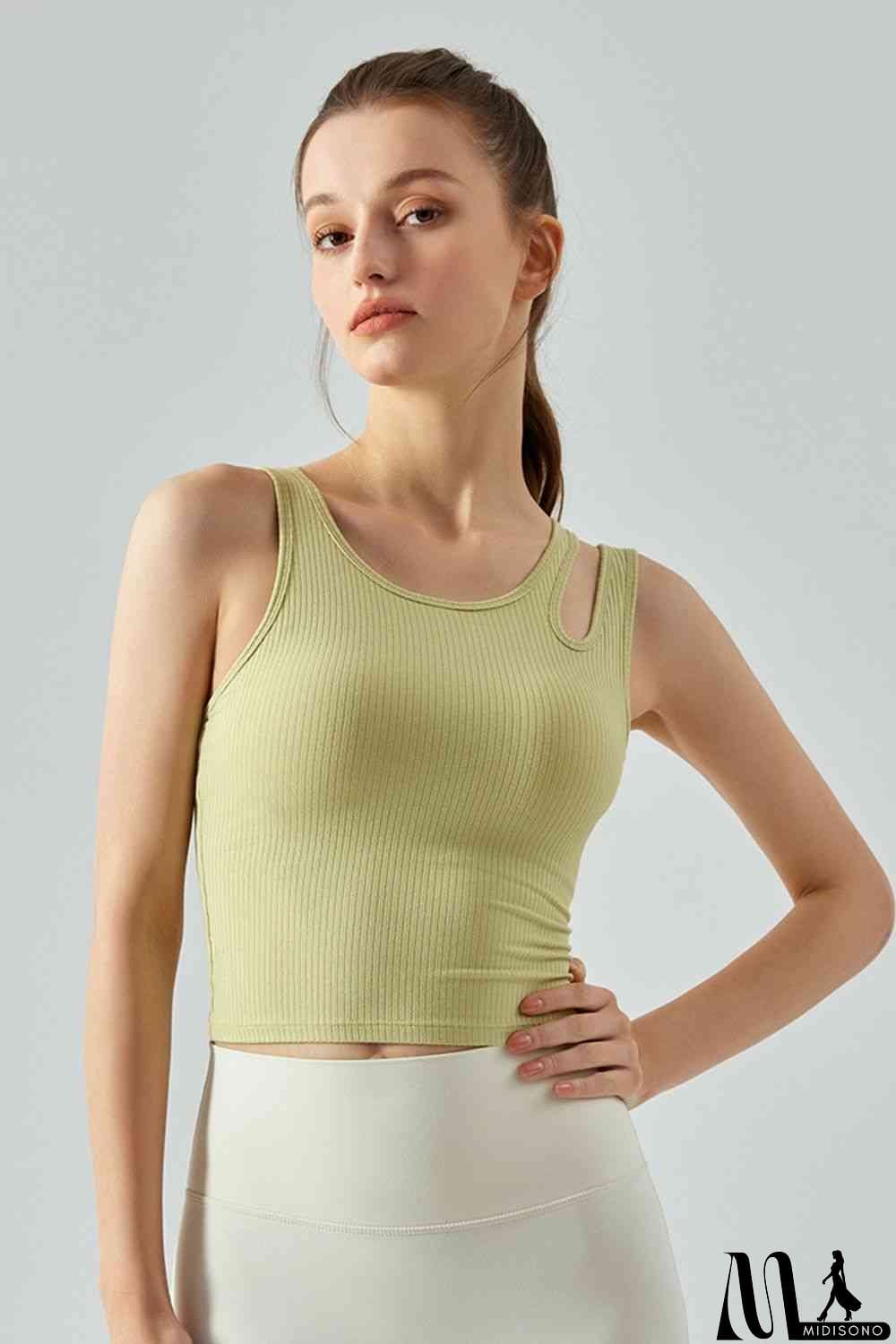 MidiSono - Ribbed Round Neck Sports Tank Top