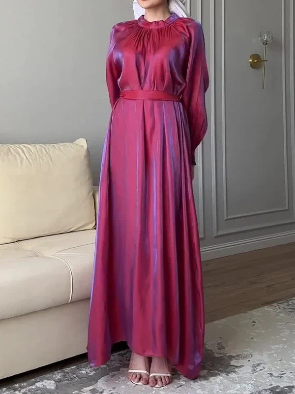 Style & Comfort for Mature Women Women's Long Sleeve Scoop Neck Solid Color Maxi Dress