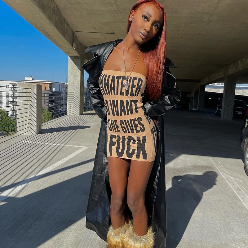 Uveng Uveng New Women's Wear Strapless Sleeveless Letter Street Fashion Personality Package Hip Dress Women