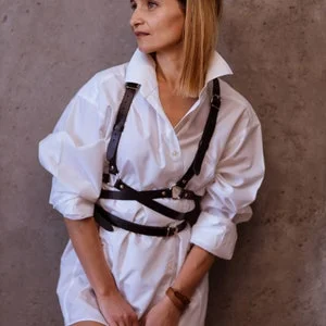 pornhint Pornhint Handmade Leather Chest Bondage Harness - Woman Body Harness - Adjustable Straps - Unique Upper Body Restraint