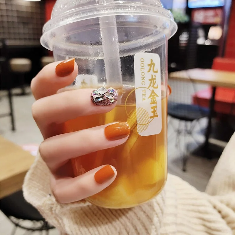 Girls Summer Simple Blue Color False Nails Women American Style Fashion Fake Nails DIY Short Size Full Cover Nail Tips with Glue-Nail Inspo