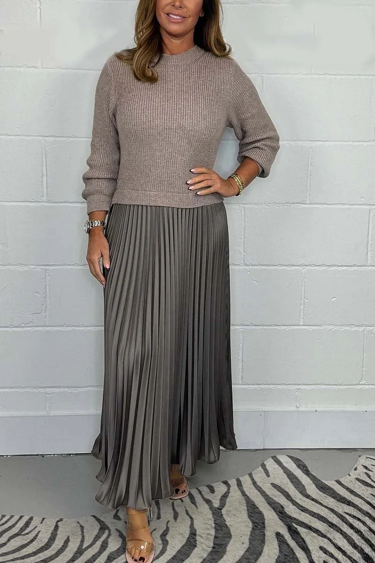 💕Limited Time 49% Off💕Women's solid color Long Sleeve Jumper & Pleated Bottom Dress 