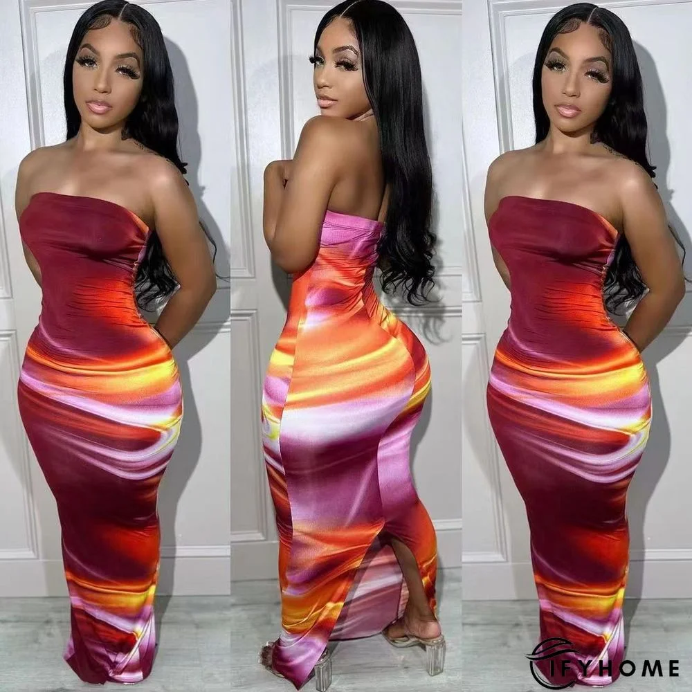 Summer Sexy Strapless Strapless Print Slit Dress | IFYHOME