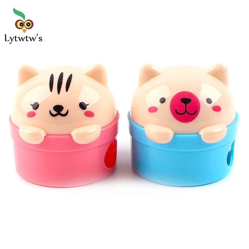 1 Pcs Lytwtw's Stationery Double Hole Cartoon Cat Bear mechanical Pencil Sharpener Kids Student School Office Supply cute kawaii