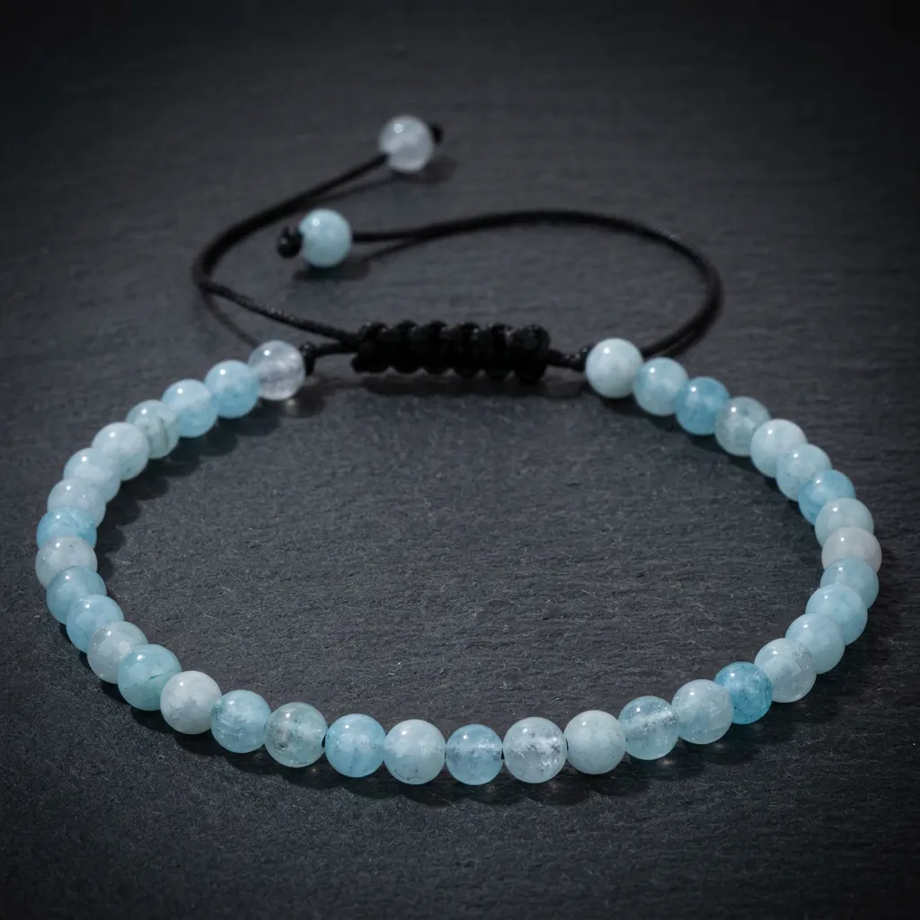 JiStones Natural 4mm Stone Beaded Bracelet - Handcrafted Adjustable Artisan Jewelry for Women Ocean Serenity