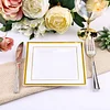 10 Pack | 7" Gold Trim White Plastic Square Dessert Plates, Disposable Appetizer Salad Plates