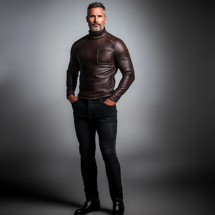 Men's PU Leather Patchwork Shirt-inspireuse