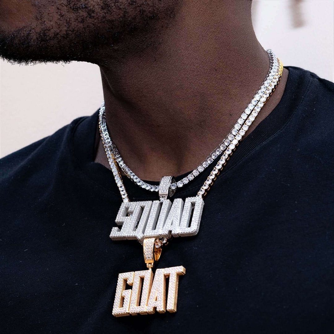 Custom Name Initial Block Letters Pendant Necklace Iced Out Jewelry Personalized Name Pendant With Rope Chain Tennis Chain-VESSFUL