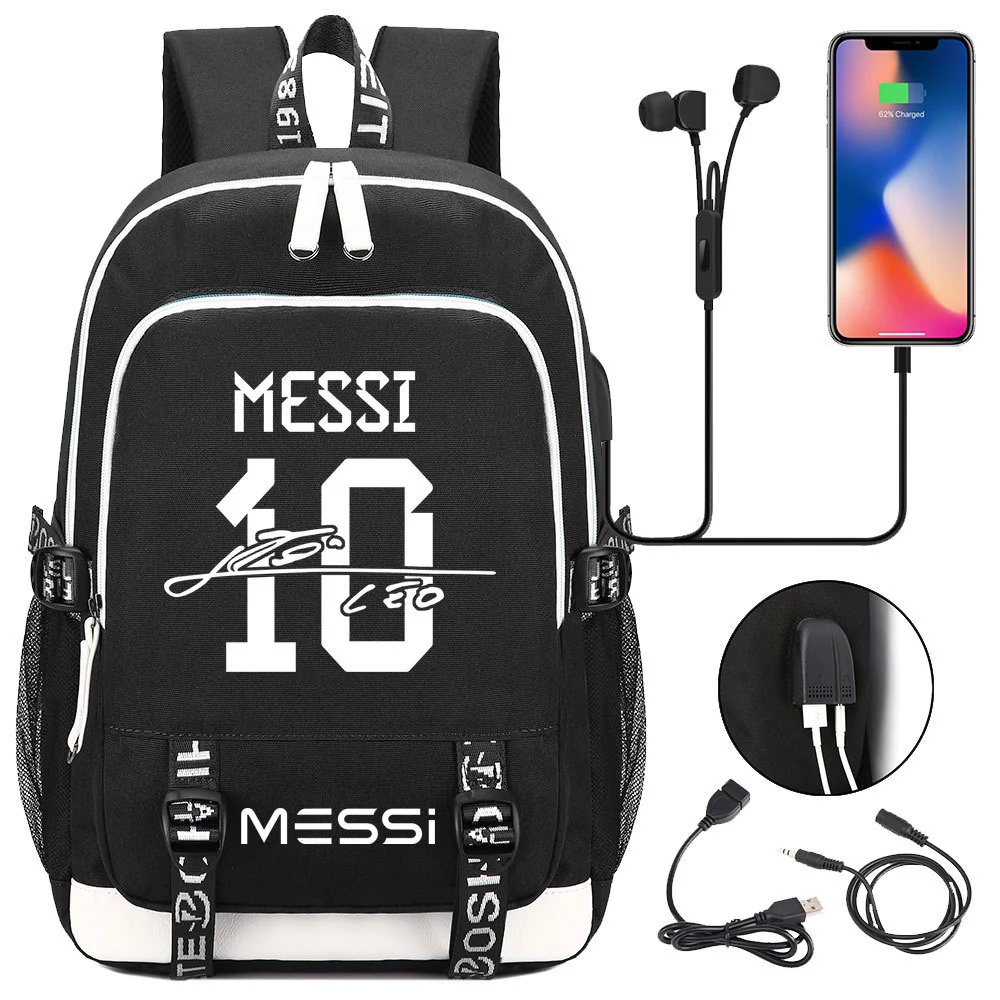 Buzzdaisy Get Your Little Messi Ready for School with our Lionel Messi Theme Backpack – Fits 15-inch Laptop, USB Charging Cable, and Ample Storage Space!
