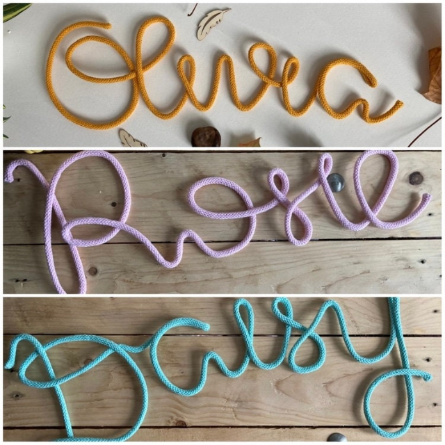 knitted wire words, names, quotes for kids and babies room decoration