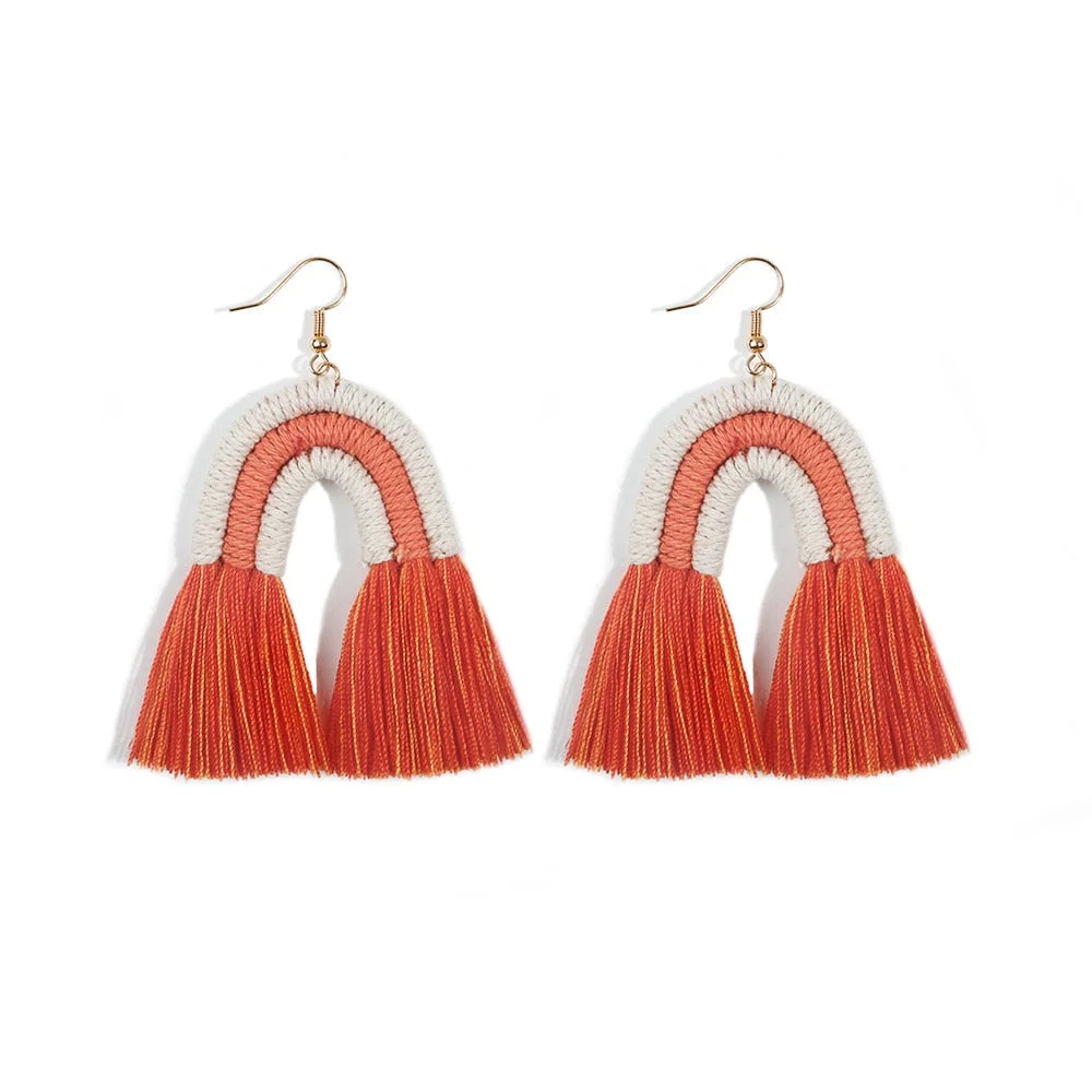 Dvacaman Boho Weave Macrame Earrings Triangle Ethnic Feather Fringe Tassel Earrings Bridesmaid Gifts Wedding Jewelry Accessories