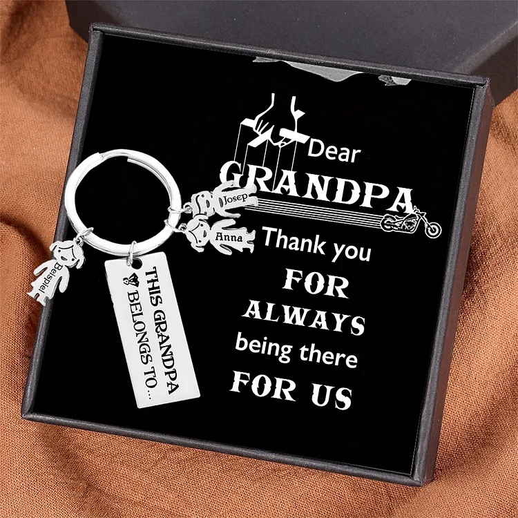 3 Names-Personalized Grandpa Kids Charms Keychain Gift Set-Custom Special Keychain Gift For Grandpa-Thank You For Always Being There For Us